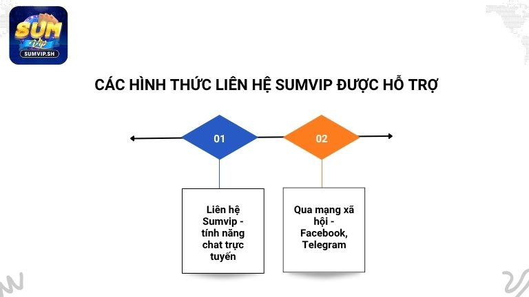 Các hình thức liên hệ Sumvip được hỗ trợ