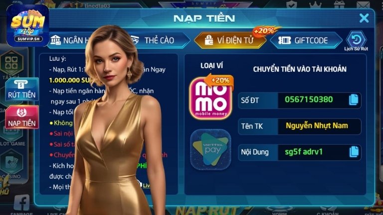 Gửi tiền vào Sumvip qua ví điện tử