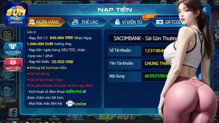 Hướng dẫn nạp tiền vào Sumvip qua ngân hàng