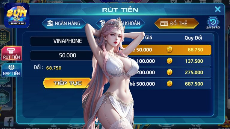 Rút tiền Sumvip bằng thẻ cào điện thoại