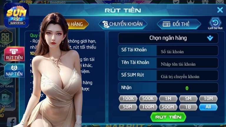 Rút tiền Sumvip về ngân hàng